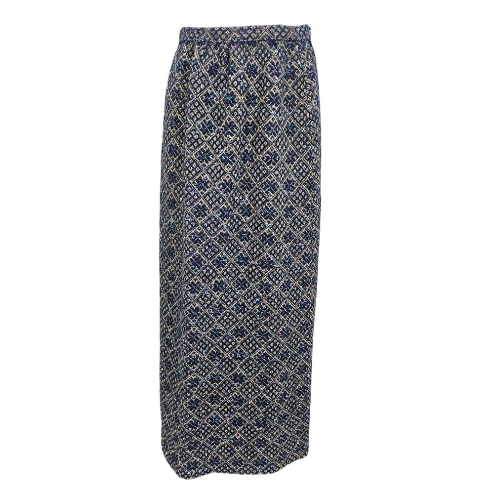 Vintage Fritzi of CA Boucle Knit Tapestry Maxi Skirt Geometric 70s Cottagecore